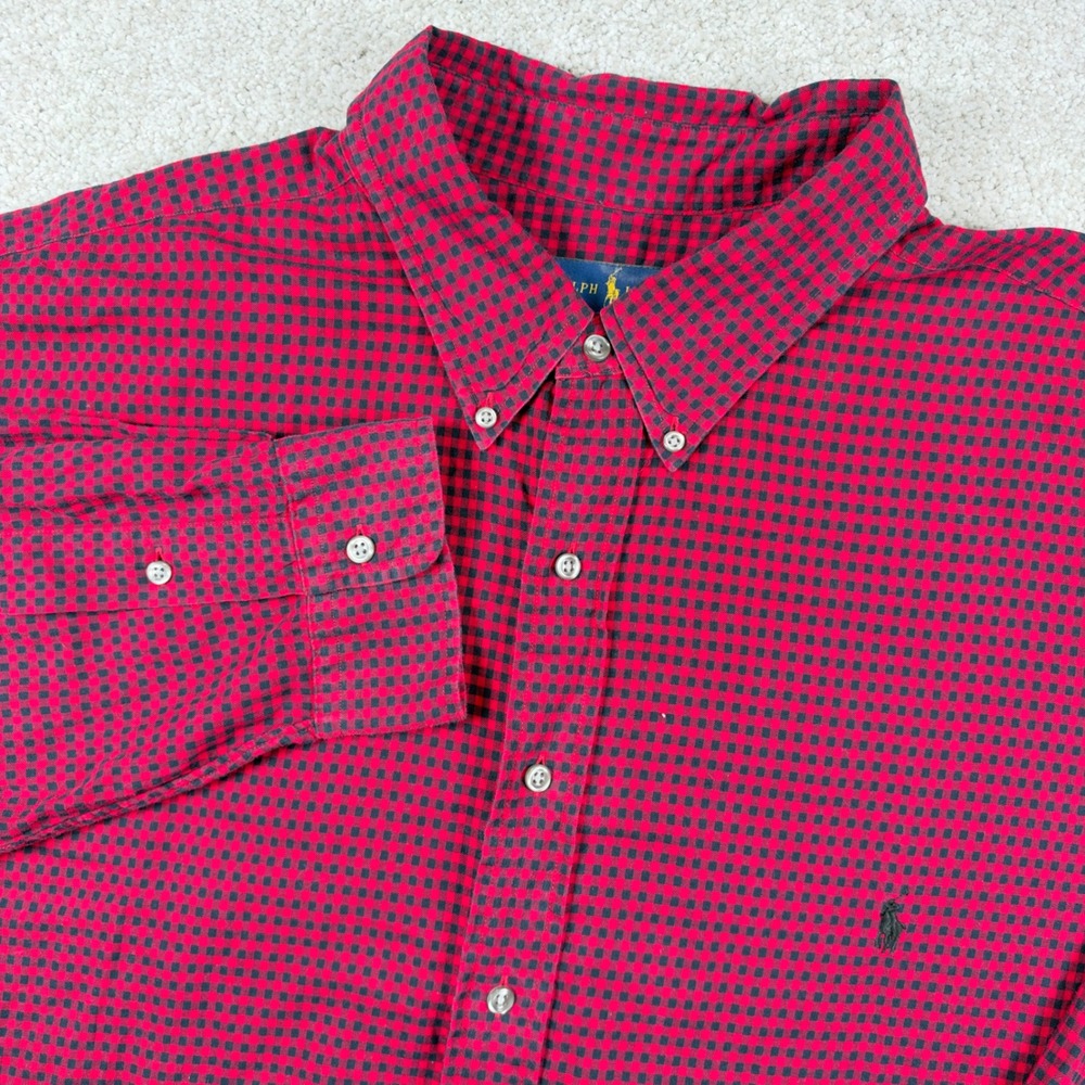 Ralph Lauren Button Down Shirt Mens 3XB Red Gingham Plaid Long Sleeve Cotton